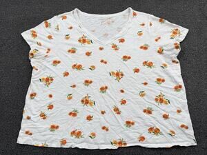 Old Navy Women’s EveryWear Casual White Cotton Tee V-Neck Yellow Floral Size XXL
